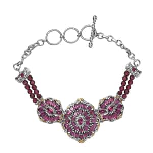 Orissa Rhodolite Garnet Mums Flower Bracelet in 18K Vermeil YG and Rhodium Over Sterling Silver (6.50-8.0In) 19.75 ctw