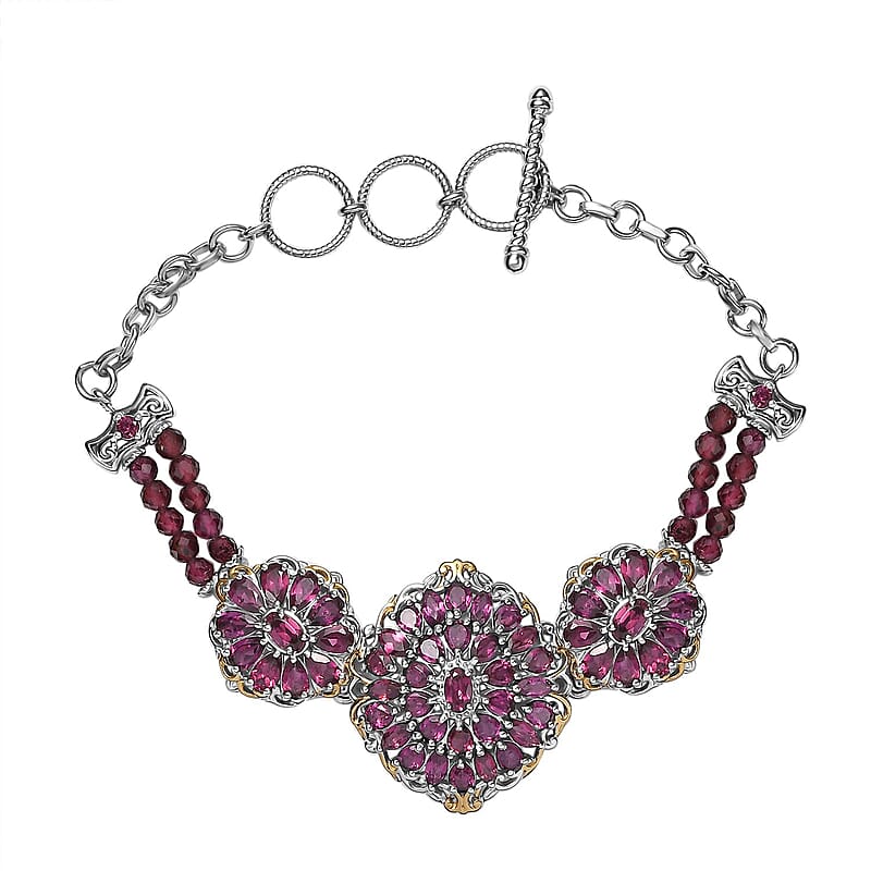 D'Joy Orissa Rhodolite Garnet Mums Flower Bracelet in 18K Vermeil YG and Rhodium Over Sterling Silver (6.50-8.0In) 19.75 ctw