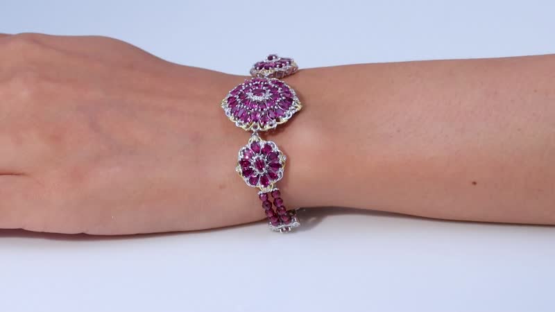 D'Joy Orissa Rhodolite Garnet Mums Flower Bracelet in 18K Vermeil YG and Rhodium Over Sterling Silver (6.50-8.0In) 19.75 ctw