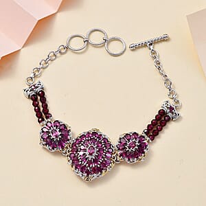 D'Joy Orissa Rhodolite Garnet Mums Flower Bracelet in 18K Vermeil YG and Rhodium Over Sterling Silver (6.50-8.0In) 19.75 ctw