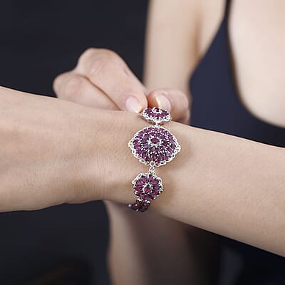 D'Joy Orissa Rhodolite Garnet Mums Flower Bracelet in 18K Vermeil YG and Rhodium Over Sterling Silver (6.50-8.0In) 19.75 ctw