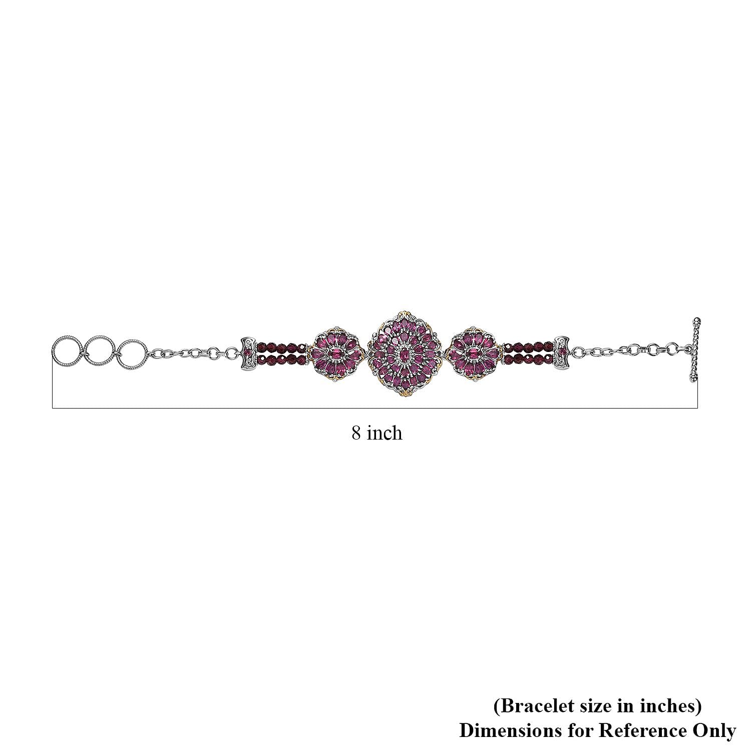 D'Joy Orissa Rhodolite Garnet Mums Flower Bracelet in 18K Vermeil YG and Rhodium Over Sterling Silver (6.50-8.0In) 19.75 ctw