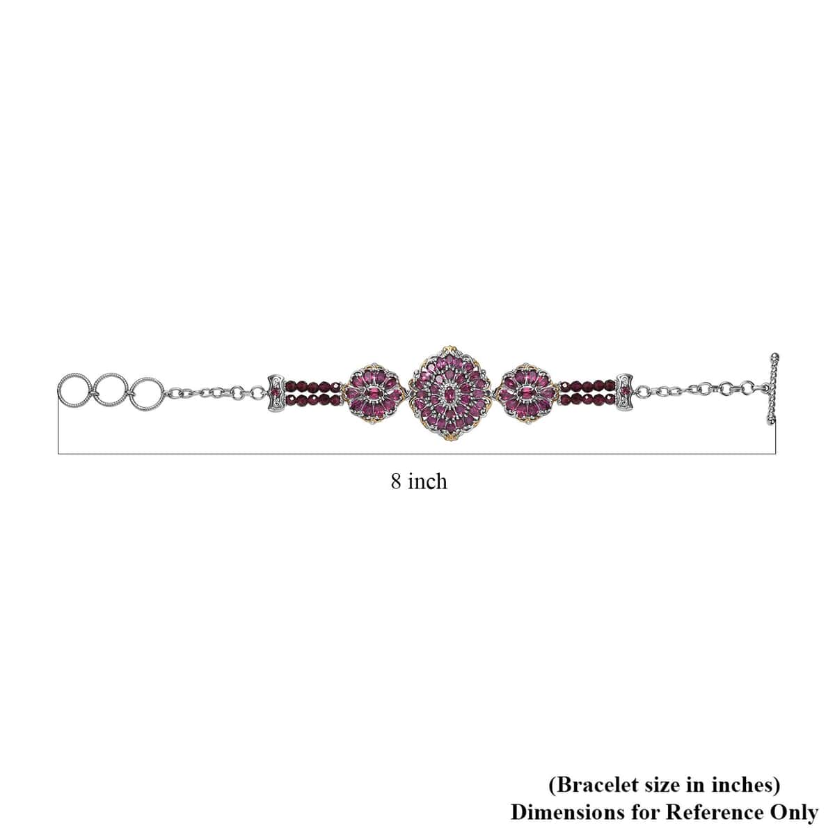 Orissa Rhodolite Garnet Mums Flower Bracelet in 18K Vermeil YG and Rhodium Over Sterling Silver (6.50-8.0In) 19.75 ctw image number 4