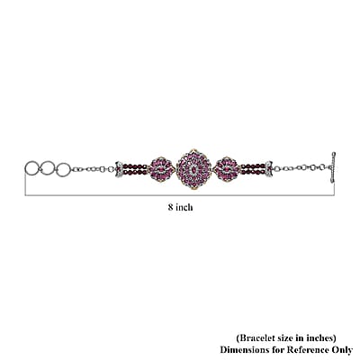D'Joy Orissa Rhodolite Garnet Mums Flower Bracelet in 18K Vermeil YG and Rhodium Over Sterling Silver (6.50-8.0In) 19.75 ctw