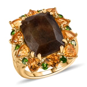 Zawadi Chocolate Sapphire and Multi Gemstone Floral Ring in 18K Vermeil Yellow Gold Over Sterling Silver (Size 8.0) 23.90 ctw