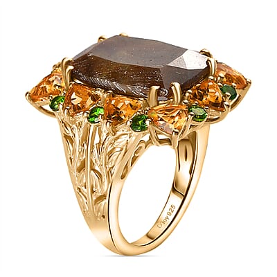 D'Joy Zawadi Chocolate Sapphire and Multi Gemstone Floral Ring in 18K Vermeil Yellow Gold Over Sterling Silver (Size 8.0) 23.90 ctw