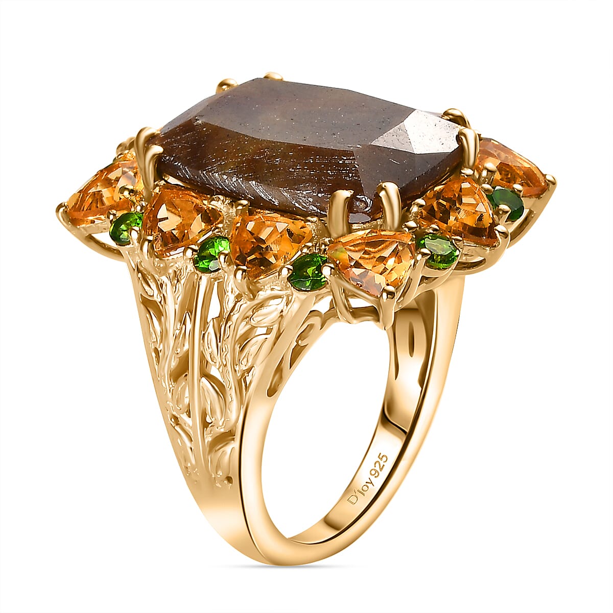 D'Joy Zawadi Chocolate Sapphire and Multi Gemstone Floral Ring in 18K Vermeil Yellow Gold Over Sterling Silver (Size 9.0) 23.90 ctw image number 3