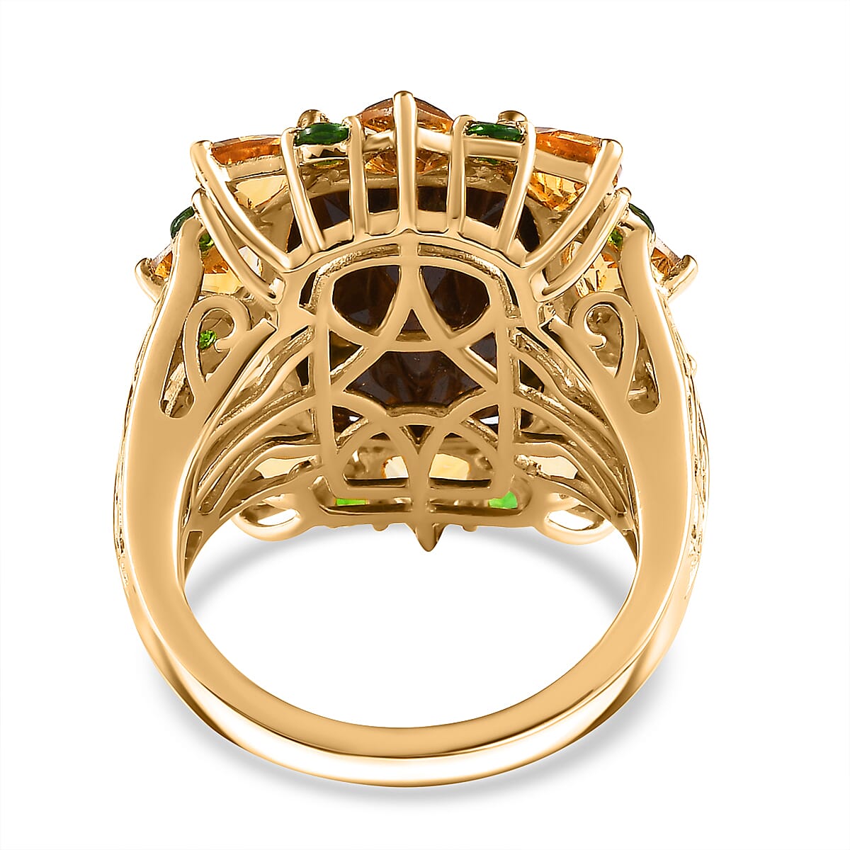 D'Joy Zawadi Chocolate Sapphire and Multi Gemstone Floral Ring in 18K Vermeil Yellow Gold Over Sterling Silver (Size 9.0) 23.90 ctw image number 4