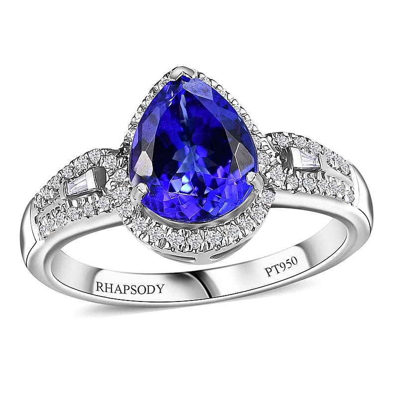 Certified and appraied  Rhapsody 950 Platinum AAAA Tanzanite and E-F VS Diamond Ring (Size 9.0) 7 Grams 3.00 ctw
