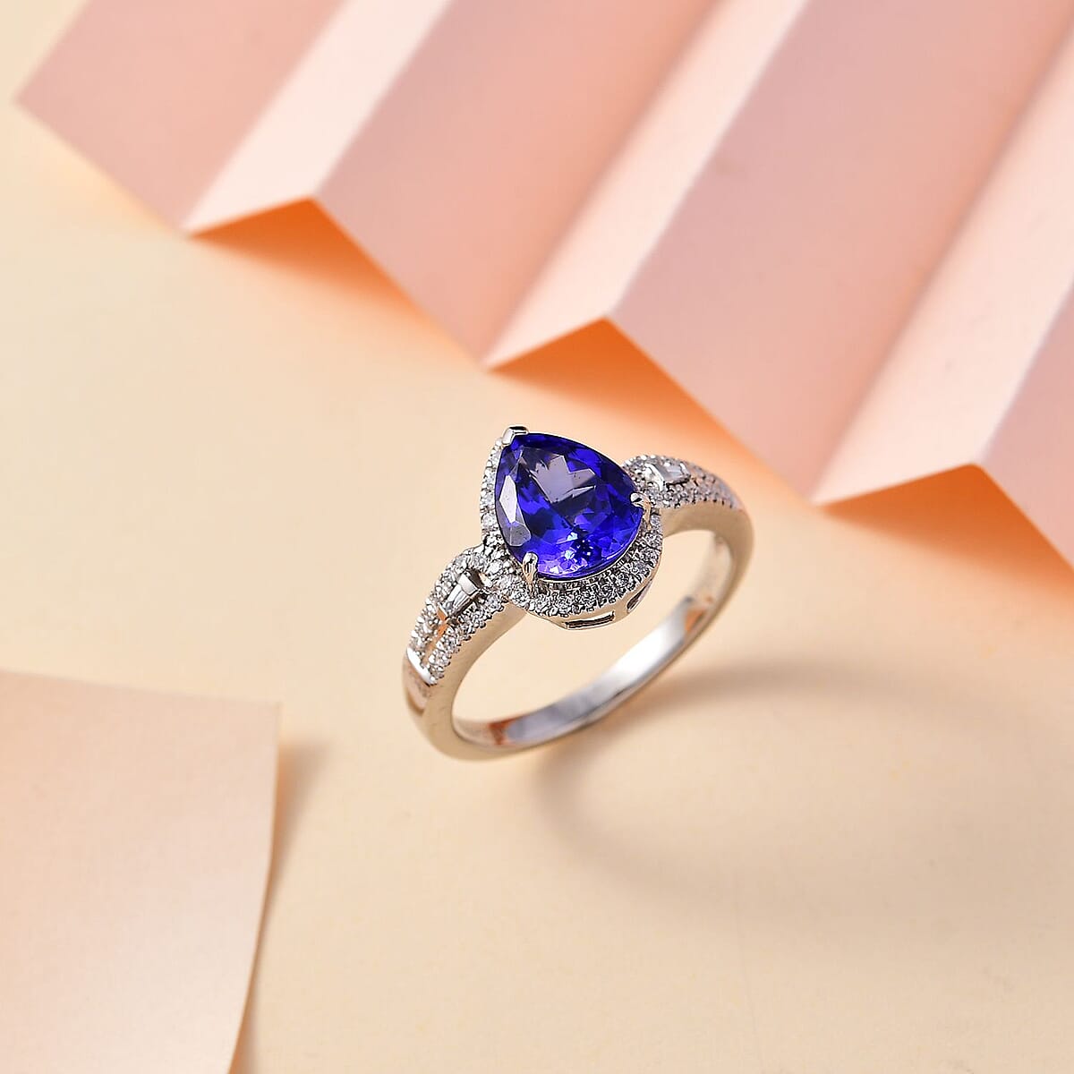 Certified and appraied  Rhapsody 950 Platinum AAAA Tanzanite and E-F VS Diamond Ring (Size 9.0) 7 Grams 3.00 ctw image number 1