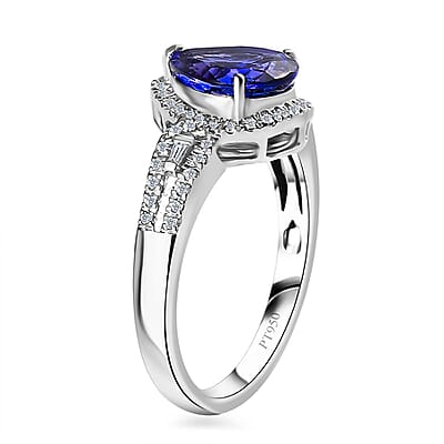 Certified and appraied  Rhapsody 950 Platinum AAAA Tanzanite and E-F VS Diamond Ring (Size 9.0) 7 Grams 3.00 ctw