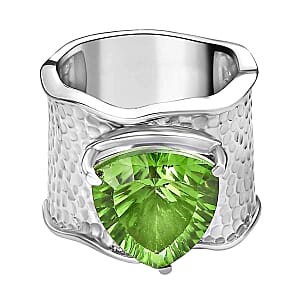 Chartreuse Quartz 6.35 ctw Solitaire Ring in Stainless Steel (Size 8.0)