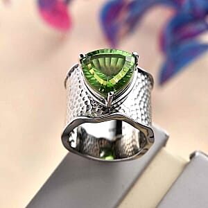 Chartreuse Quartz 6.35 ctw Solitaire Ring in Stainless Steel (Size 8.0)