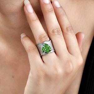 Chartreuse Quartz 6.35 ctw Solitaire Ring in Stainless Steel (Size 8.0)
