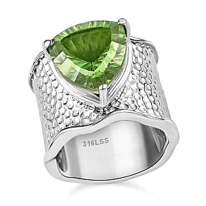 Chartreuse Quartz 6.35 ctw Solitaire Ring in Stainless Steel (Size 8.0)