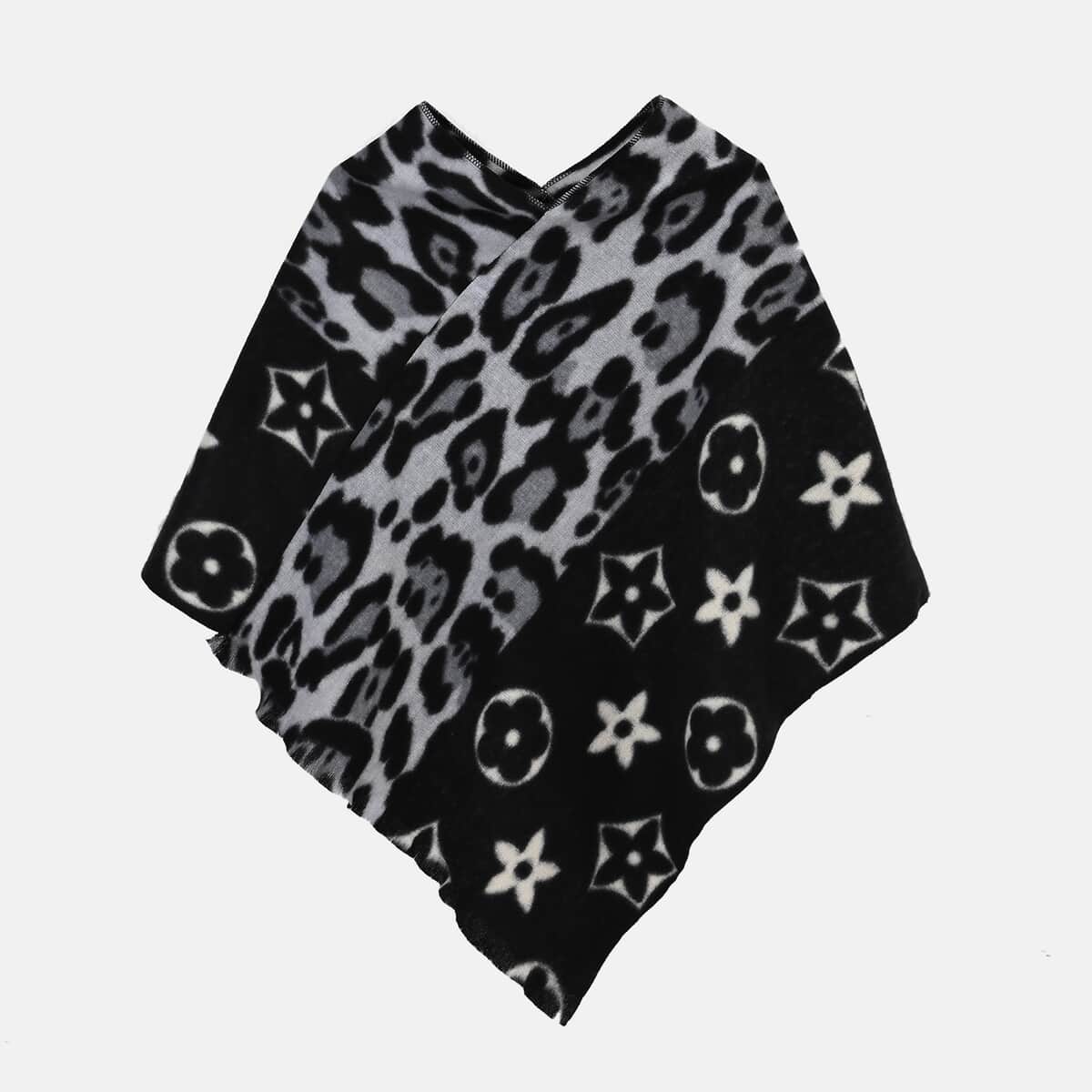 Black and Gray Leopard Print Shawl (29.52") image number 0