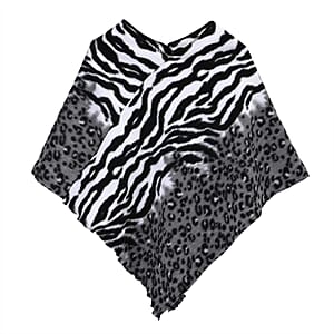 Tamsy Black Gray Tiger Print Shawl