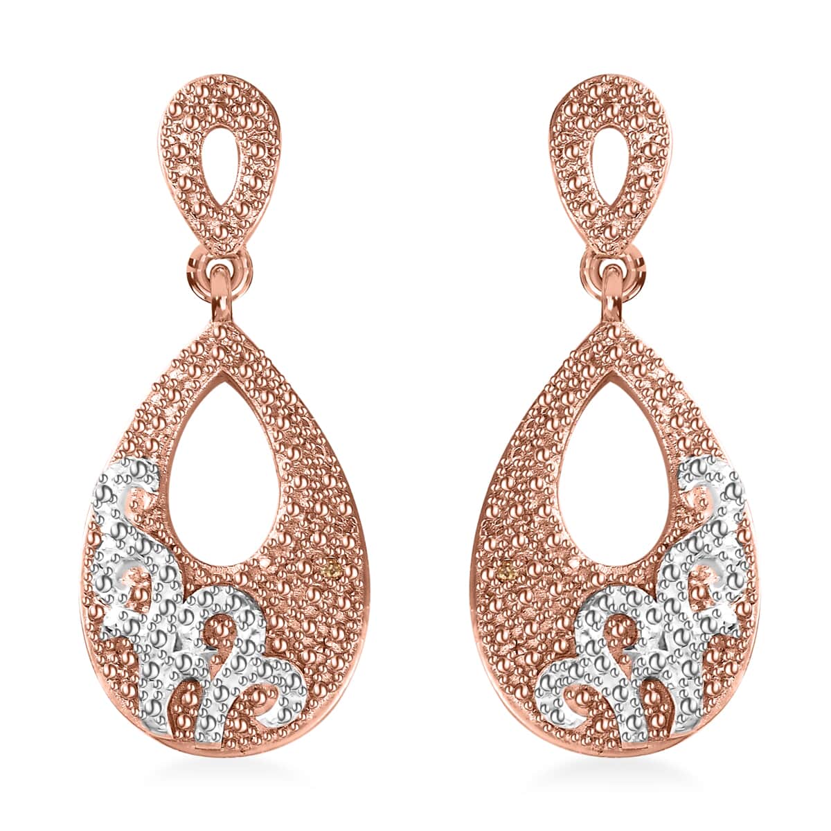 Karis Natural Champagne Diamond Accent Oval Dangling Earrings in 18K Rose Gold Plated image number 0