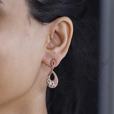Karis Natural Champagne Diamond Accent Oval Dangling Earrings in 18K Rose Gold Plated
