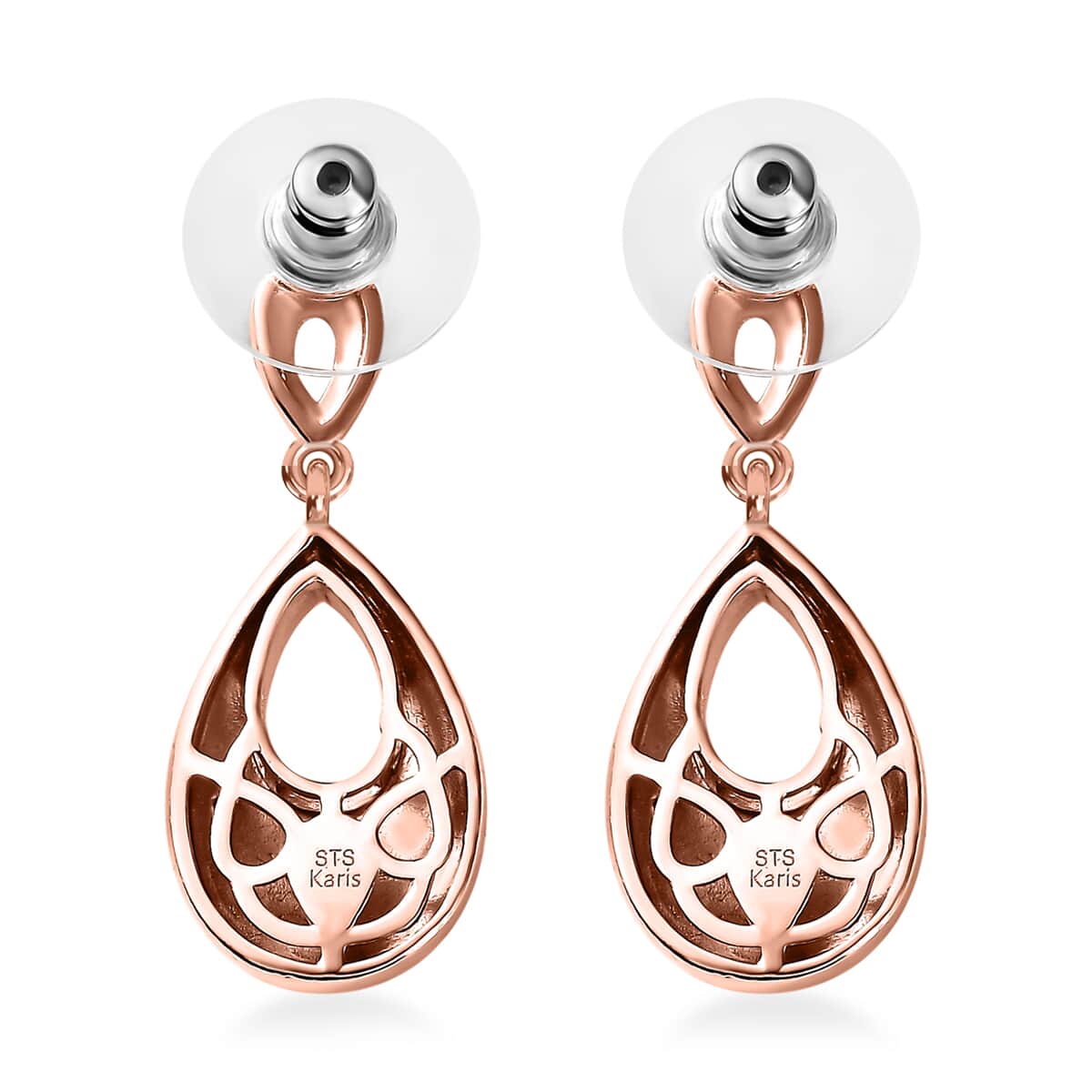 Karis Natural Champagne Diamond Accent Oval Dangling Earrings in 18K Rose Gold Plated image number 3