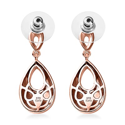 Karis Natural Champagne Diamond Accent Oval Dangling Earrings in 18K Rose Gold Plated