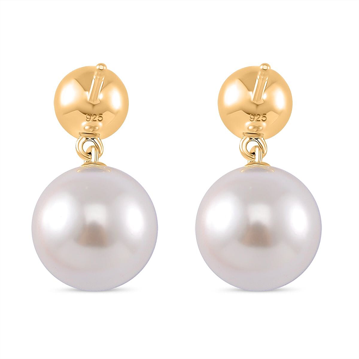 White Shell Pearl and Masoala Sapphire (D) 1.75 ctw Earrings in 14K YG Over Sterling Silver