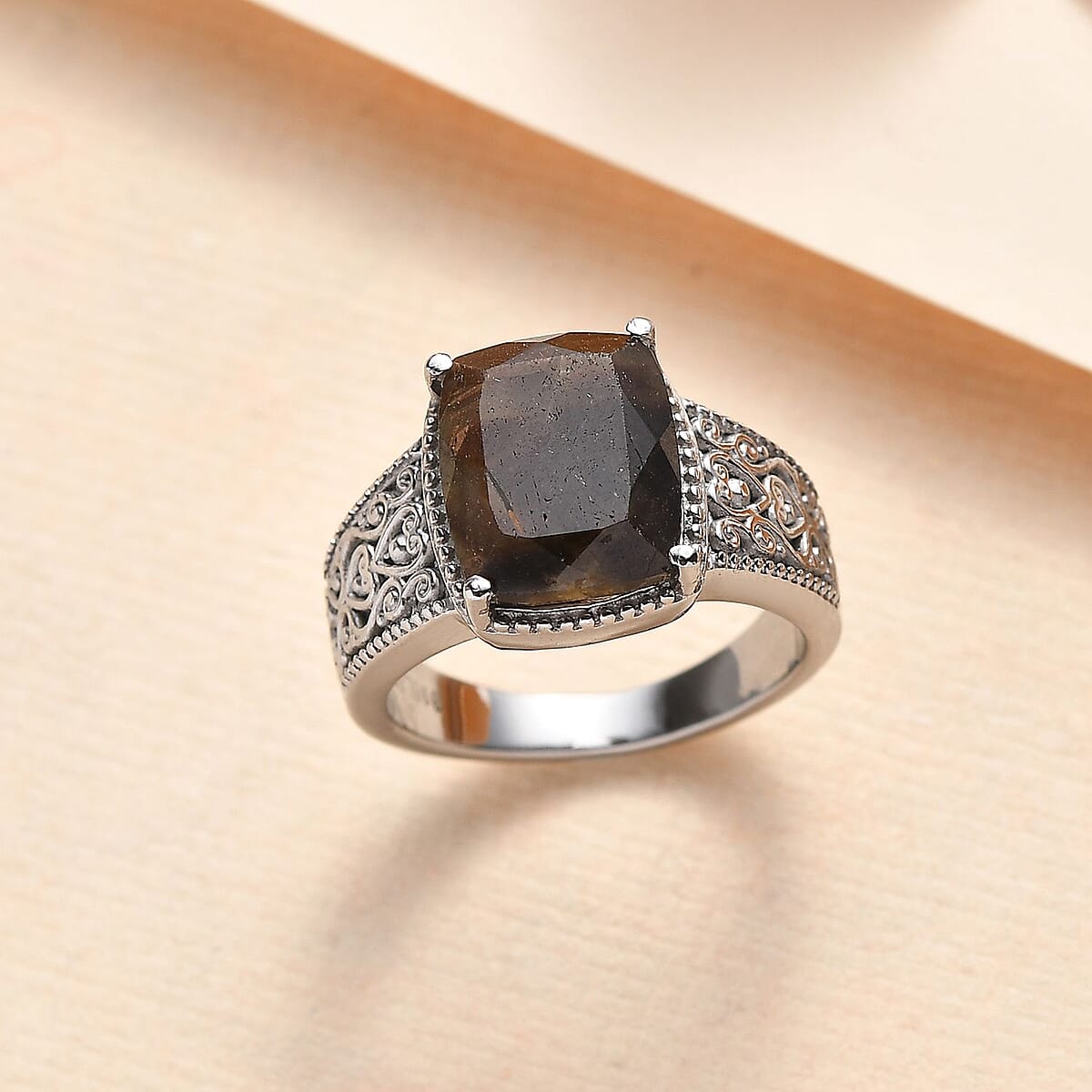 Zawadi Chocolate Sapphire Solitaire Ring in Stainless Steel (Size 6.0) 7.25 ctw image number 1