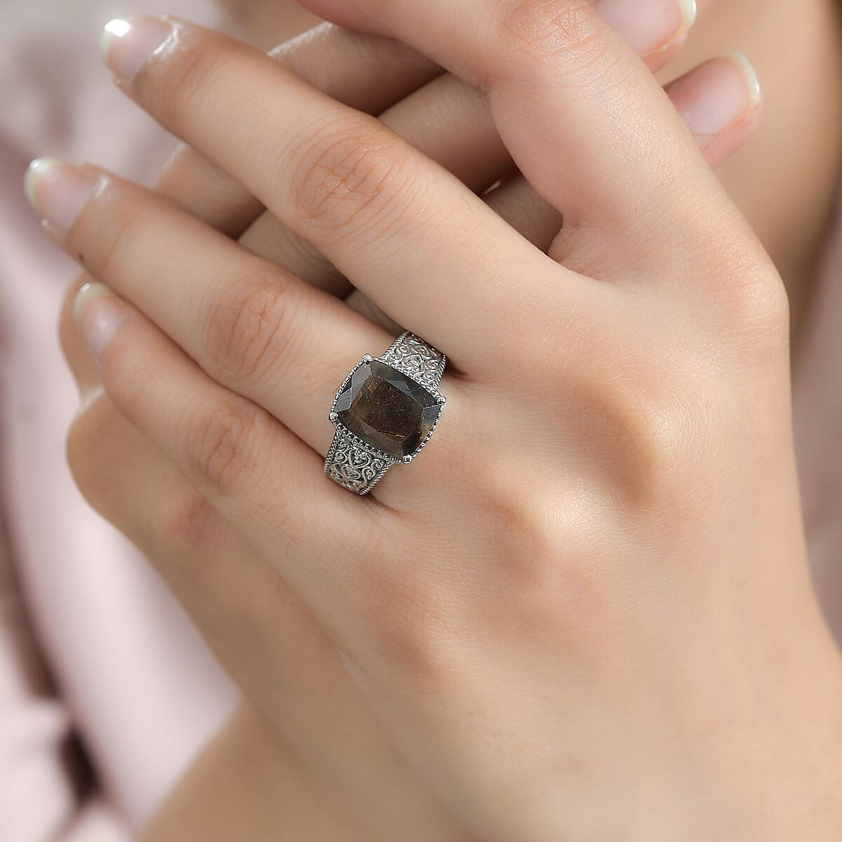 Zawadi Chocolate Sapphire Solitaire Ring in Stainless Steel (Size 6.0) 7.25 ctw image number 2