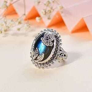 Labradorite 12.07 ctw Ring in Rhodium Over Sterling Silver (Size 9)
