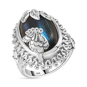 Labradorite 12.07 ctw Ring in Rhodium Over Sterling Silver (Size 9)