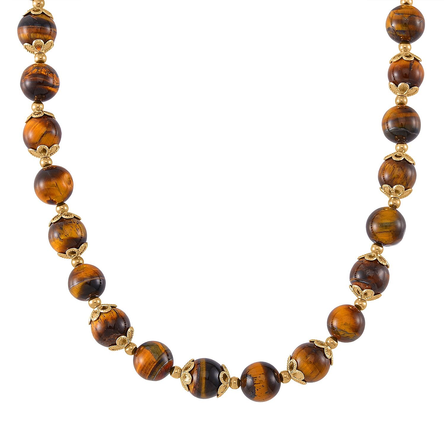 Tigers Eye 420.00 ctw Beaded Necklace in Goldtone 18 Inches 
