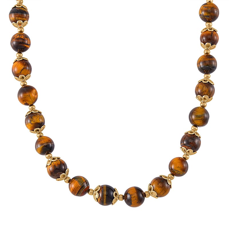 Tigers Eye 420.00 ctw Beaded Necklace in Goldtone 18 Inches 