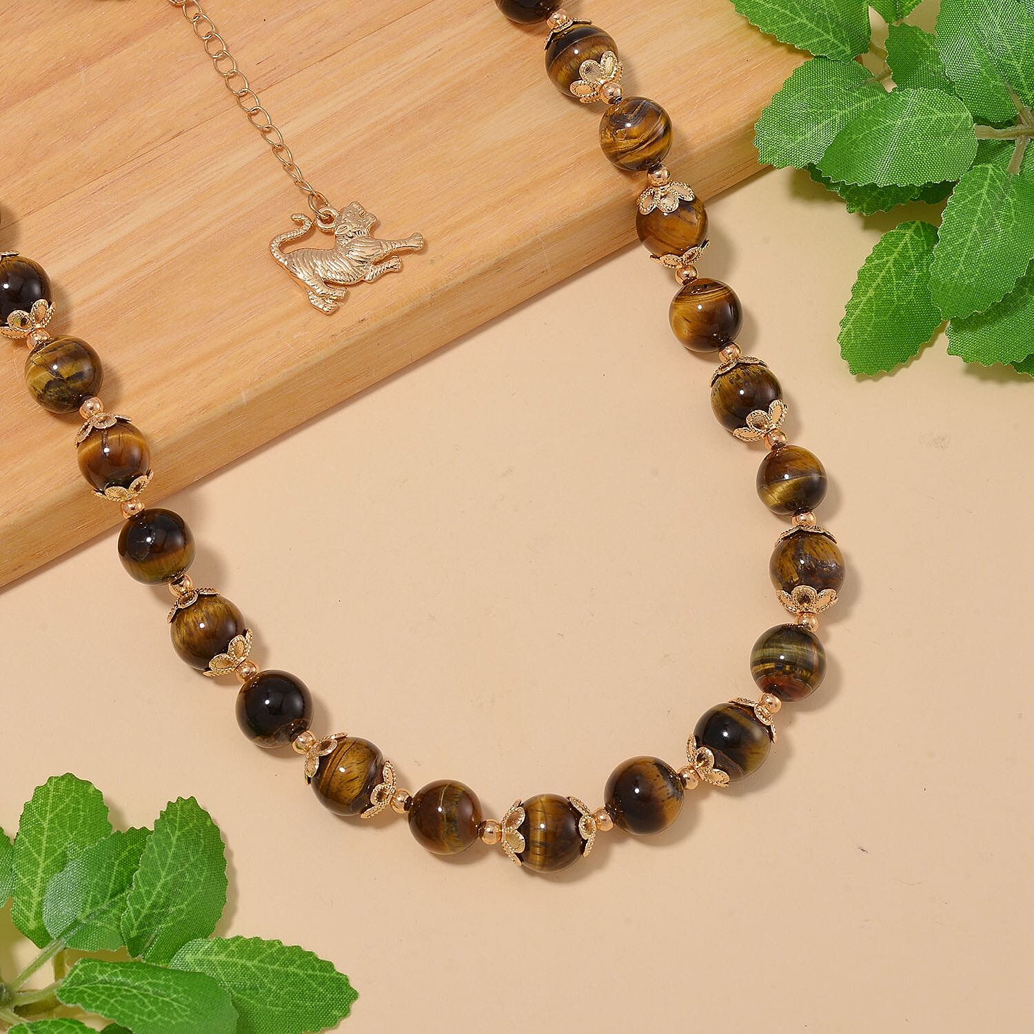 Tigers Eye 420.00 ctw Beaded Necklace in Goldtone 18 Inches 