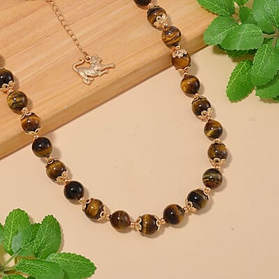 Tigers Eye 420.00 ctw Beaded Necklace in Goldtone 18 Inches 