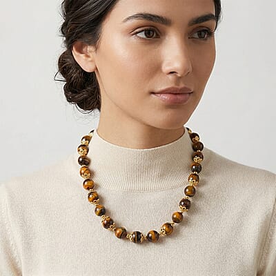 Tigers Eye 420.00 ctw Beaded Necklace in Goldtone 18 Inches 