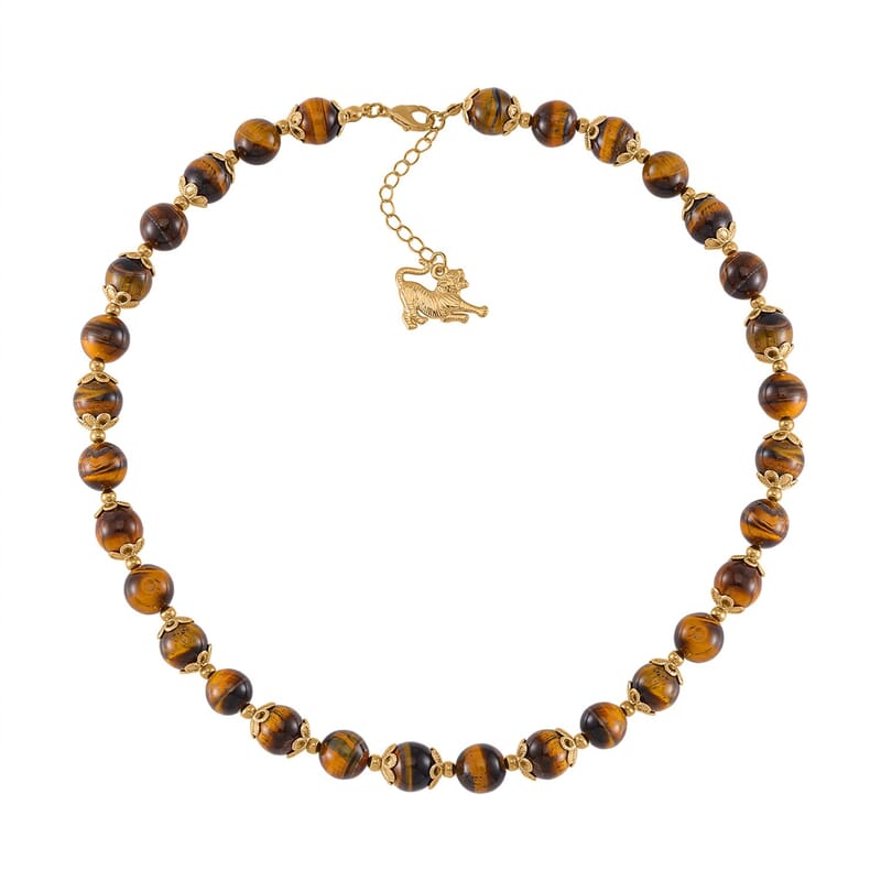 Tigers Eye 420.00 ctw Beaded Necklace in Goldtone 18 Inches 