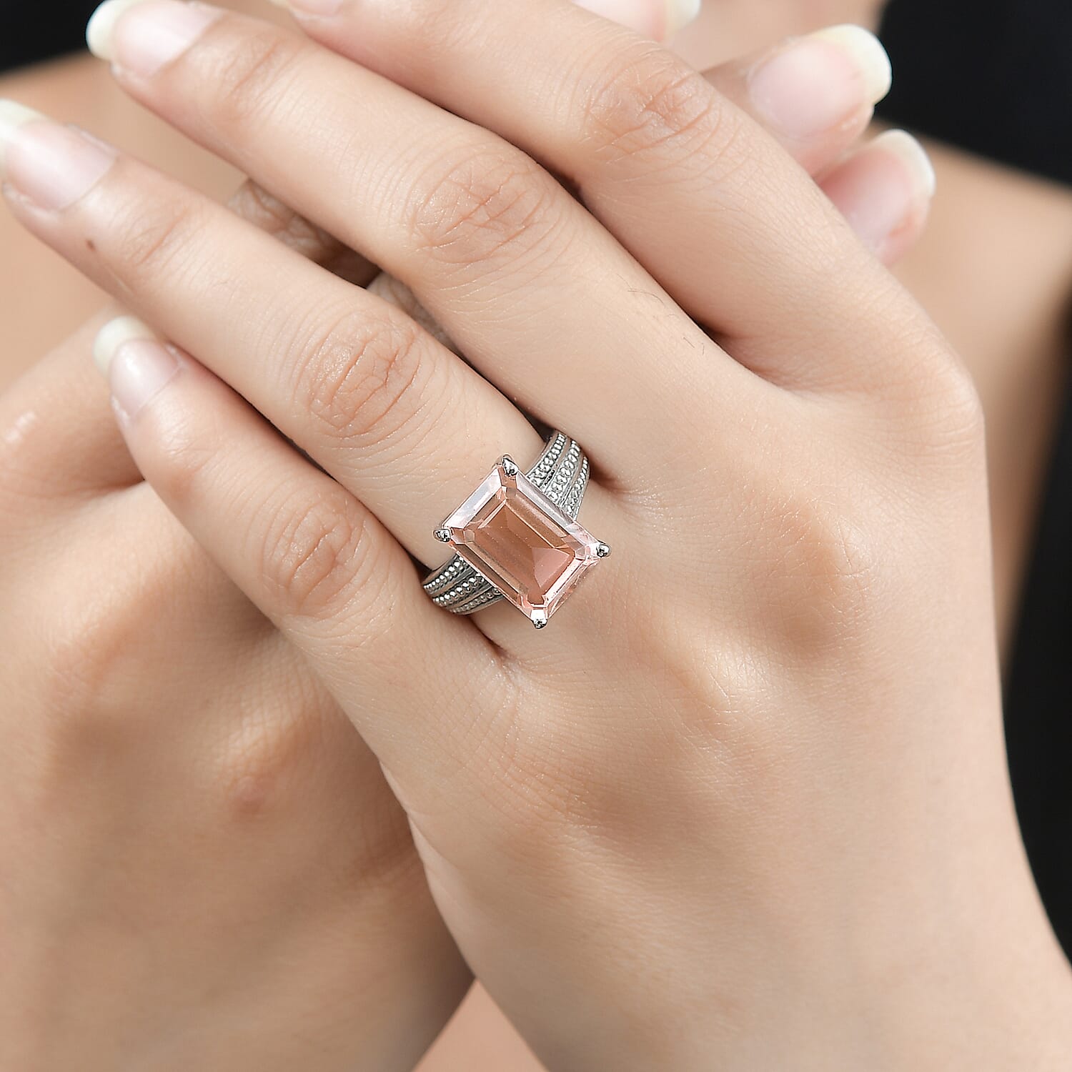 Morganique Quartz (Triplet) 8.40 ctw Solitaire Ring in Stainless Steel (Size 10.0)