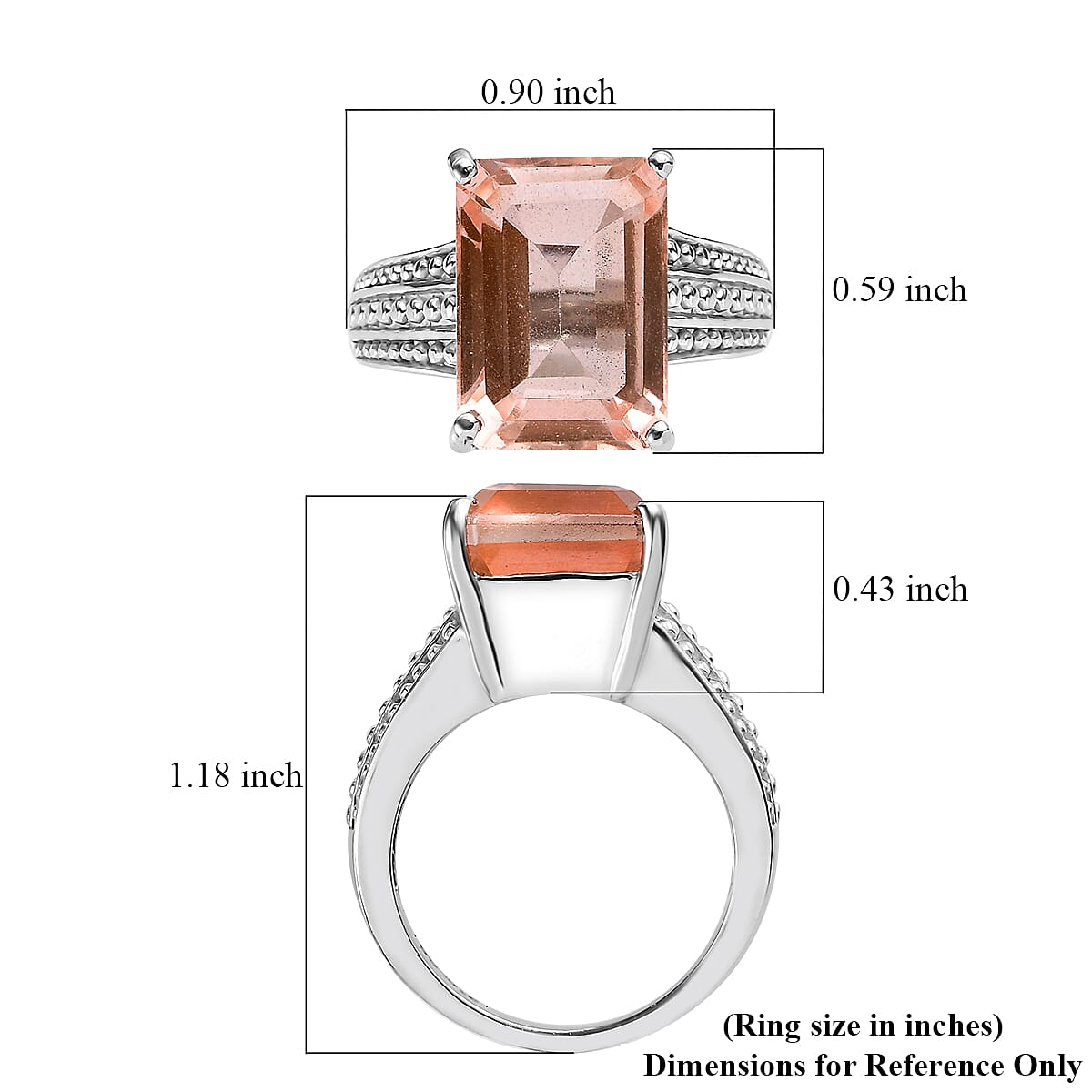 Morganique Quartz (Triplet) 8.40 ctw Solitaire Ring in Stainless Steel (Size 10.0)