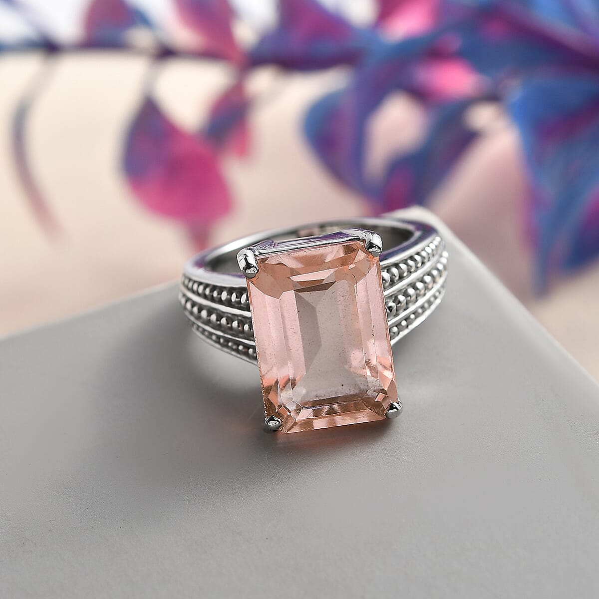 Morganique Quartz (Triplet) 8.40 ctw Solitaire Ring in Stainless Steel (Size 11.0) image number 1