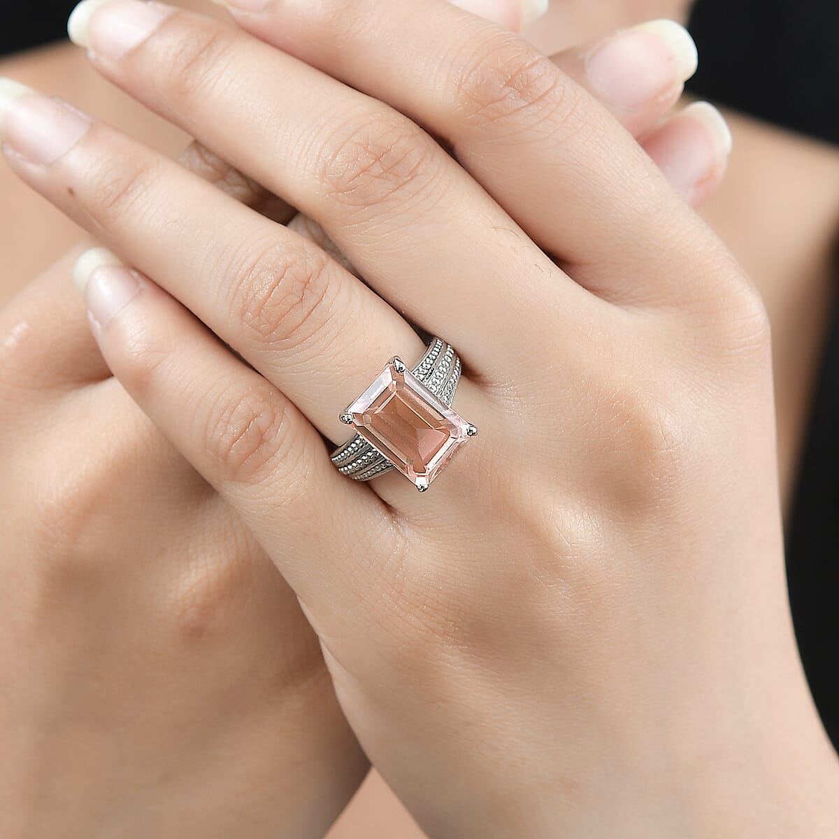 Morganique Quartz (Triplet) 8.40 ctw Solitaire Ring in Stainless Steel (Size 11.0) image number 2