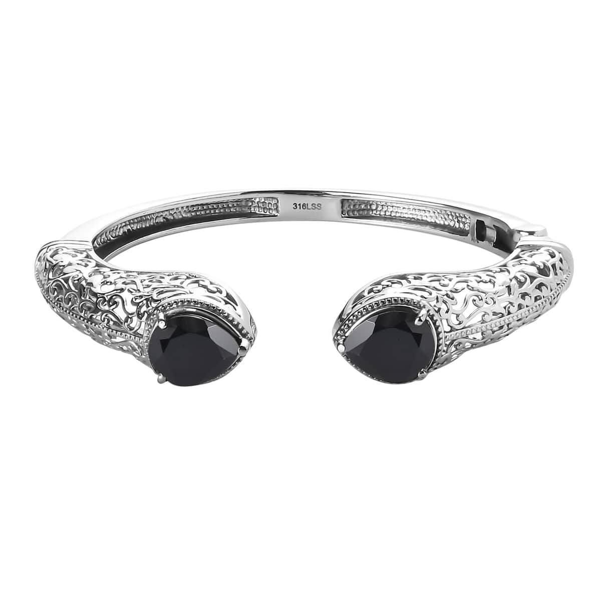 Thai Black Spinel 11.10 ctw Cuff Bracelet in Stainless Steel (6.50 In) image number 0