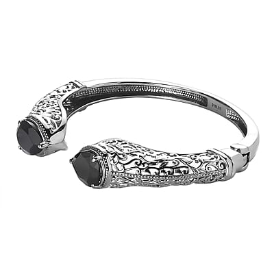Thai Black Spinel 11.10 ctw Cuff Bracelet in Stainless Steel (6.50 In)