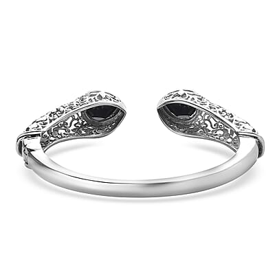 Thai Black Spinel 11.10 ctw Cuff Bracelet in Stainless Steel (6.50 In)