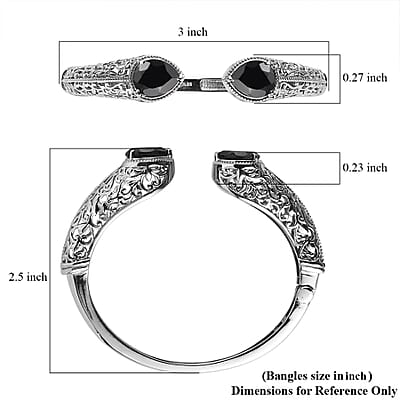 Thai Black Spinel 11.10 ctw Cuff Bracelet in Stainless Steel (6.50 In)