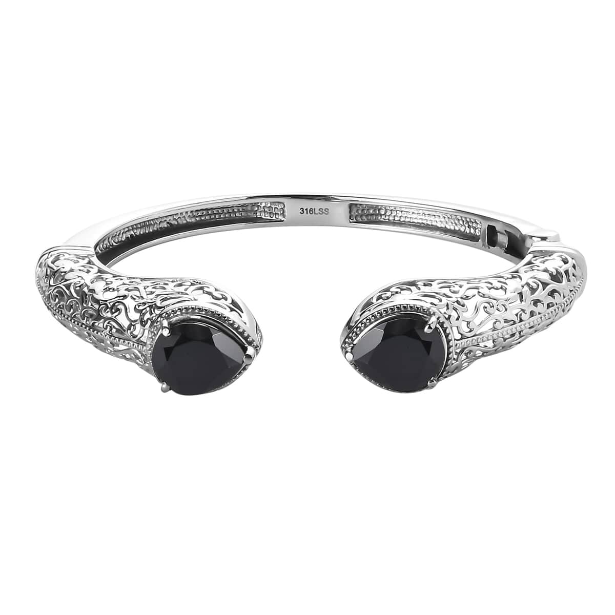 Thai Black Spinel 11.10 ctw Cuff Bracelet in Stainless Steel (7.25 In) image number 0