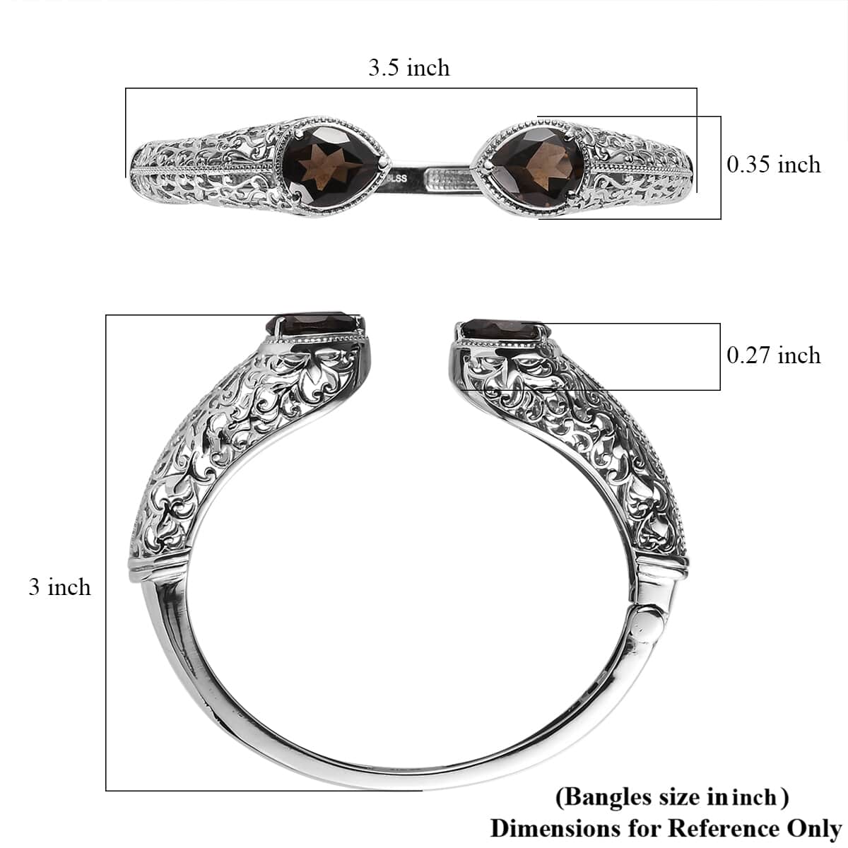 Brazilian Smoky Quartz 7.65 ctw Cuff Bracelet in Stainless Steel (8.00 In) image number 5