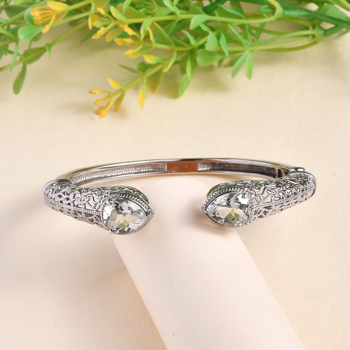 Montezuma Prasiolite 8.10 ctw Cuff Bracelet in Stainless Steel (8.0 In) image number 1
