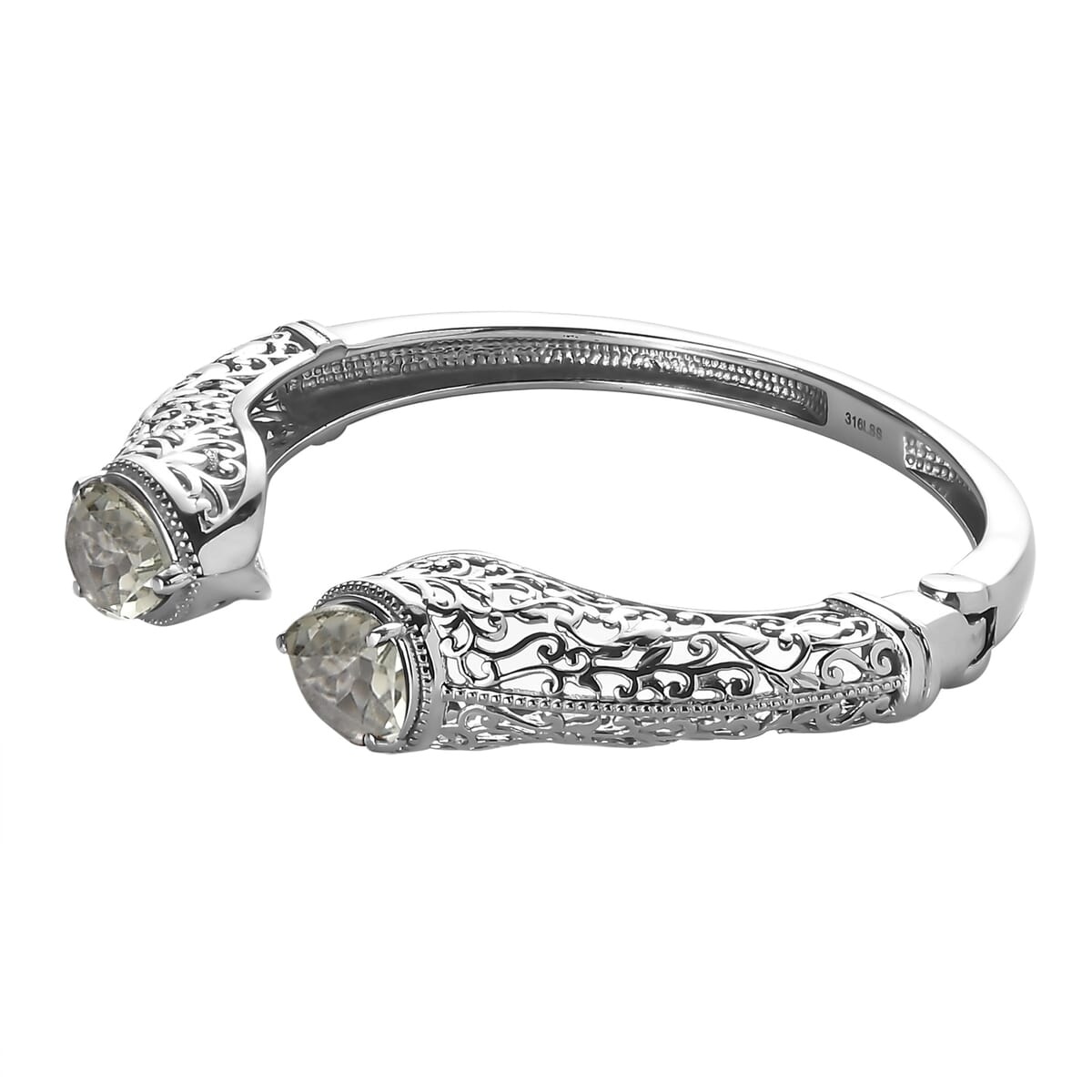 Montezuma Prasiolite 8.10 ctw Cuff Bracelet in Stainless Steel (8.0 In) image number 3