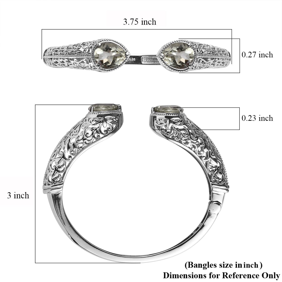 Montezuma Prasiolite 8.10 ctw Cuff Bracelet in Stainless Steel (8.0 In) image number 5