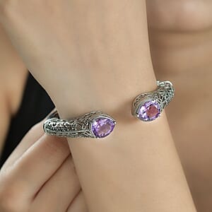 Rose De France Amethyst 8.25 ctw Cuff Bracelet in Stainless Steel (7.25 In)